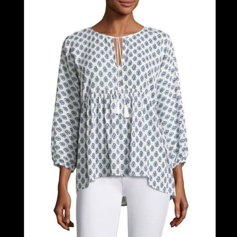 Soft Joie Ulyana Gauze Printed Peasant Blouse Run… - image 3